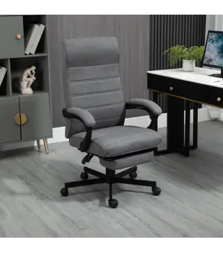 Silla de Oficina Reclinable con Altura Ajustable Reposabrazos y Reposapiés Retráctil 68x67x106-114 cm Gris
