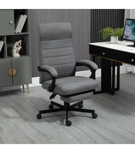 Silla de Oficina Reclinable con Altura Ajustable Reposabrazos y Reposapiés Retráctil 68x67x106-114 cm Gris