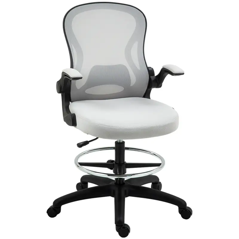 Silla de Dibujo Giratoria con Soporte Lumbar Reposapiés Ajustable y Reposabrazos Abatibles 59x65x102-122 cm Gris Claro Silla de Dibujo Giratoria con Soporte Lumbar Reposapiés Ajustable y Reposabrazos Abatibles 59x65x102-122 cm Gris Claro