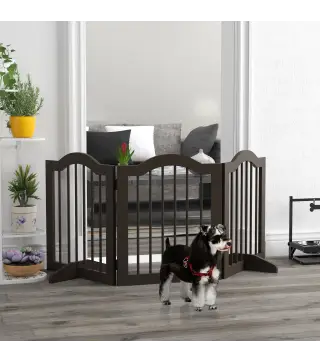 Barrera de Seguridad Plegable para Perros Pequeños Rejilla de Protección de 3 Paneles con Patas 154,5x29,5x61 cm Café