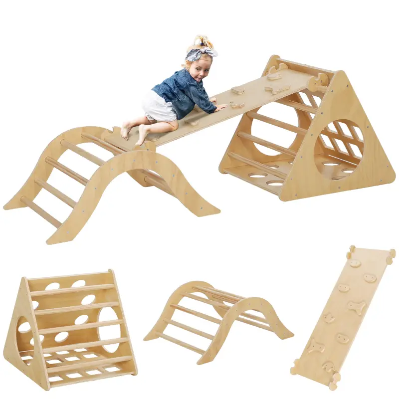 Escalada para Niños de 18-48 Meses 8 en 1 con Rampa Escalera de Arco y Bolsa de Arena 175x59,5x60 cm Natural