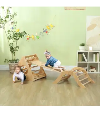 Escalada para Niños de 18-48 Meses 8 en 1 con Rampa Escalera de Arco y Bolsa de Arena 175x59,5x60 cm Natural