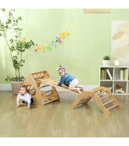 Escalada para Niños de 18-48 Meses 8 en 1 con Rampa Escalera de Arco y Bolsa de Arena 175x59,5x60 cm Natural