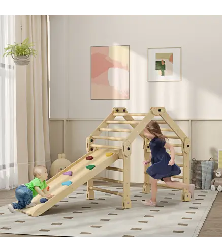 Escalada para Niños de 18-48 Meses 3 en 1 con Rampa para Deslizarse o Escalar 175x70x89 cm Multicolor