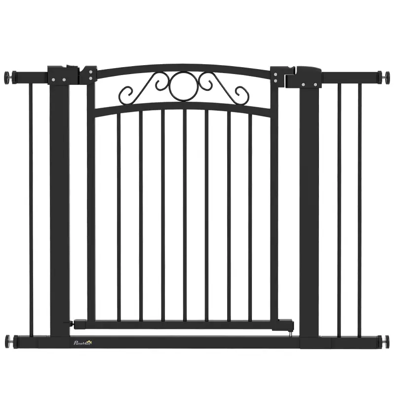 Puerta para Perros con Ancho Ajustable 76-104 cm con 2 Extensiones y Doble Bloqueo Negro