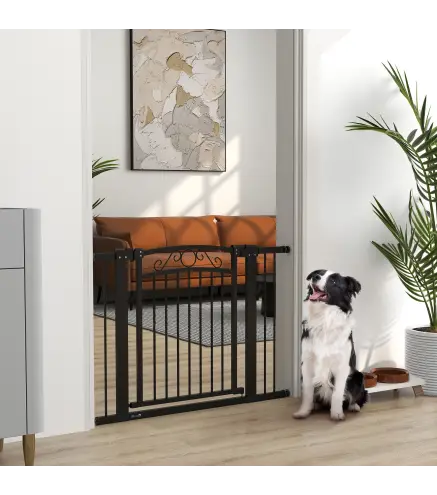 Puerta para Perros con Ancho Ajustable 76-104 cm con 2 Extensiones y Doble Bloqueo Negro