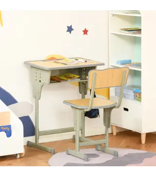 Juego de Escritorio y Silla para Niños de +6 Años Altura Ajustable con Cajón y Gancho Natural