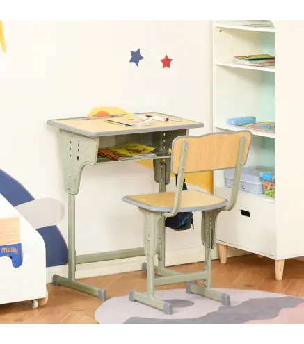 Juego de Escritorio y Silla para Niños de +6 Años Altura Ajustable con Cajón y Gancho Natural