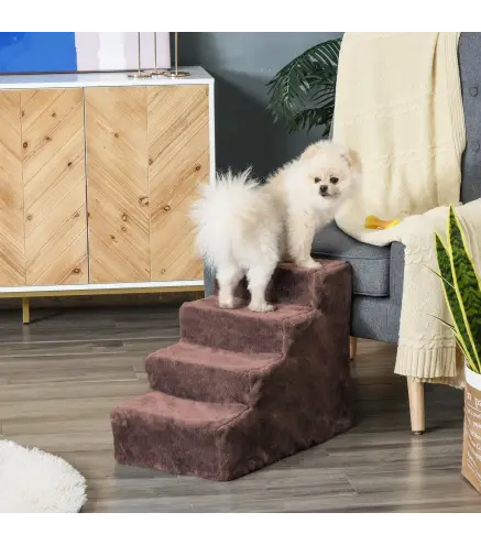 Escalera para Mascotas de 4 Peldaños con Funda Extraíble y Lavable para Cama Sofá 60x35x44 cm Marrón