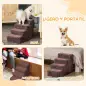 Escalera para Mascotas de 4 Peldaños con Funda Extraíble y Lavable para Cama Sofá 60x35x44 cm Marrón