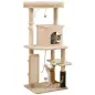 Árbol Rascador para Gatos 132 cm con Plataformas Poste con Cepillo Bolas Colgantes y Almohadilla para Rascar Beige
