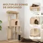 Árbol Rascador para Gatos 132 cm con Plataformas Poste con Cepillo Bolas Colgantes y Almohadilla para Rascar Beige