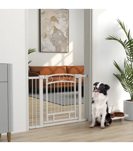 Puerta para Perros con Ancho Ajustable 76-104 cm Barrera de Seguridad para Perros con 2 Extensiones Blanco