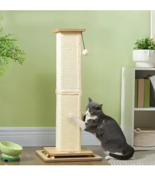 Rascador para Gatos Arañador para Gatos con Bola Colgante Juguete de Pelota de Pista y Poste de Sisal Roble