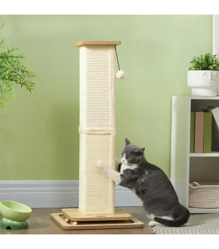 Rascador para Gatos Arañador para Gatos con Bola Colgante Juguete de Pelota de Pista y Poste de Sisal Roble