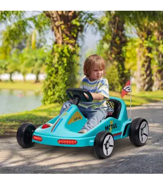 Kart Eléctrico 6 V Kart para Niños de +3 Años con Música Luz Bocina Cinturón de Seguridad Go Kart Carga 50 kg Azul