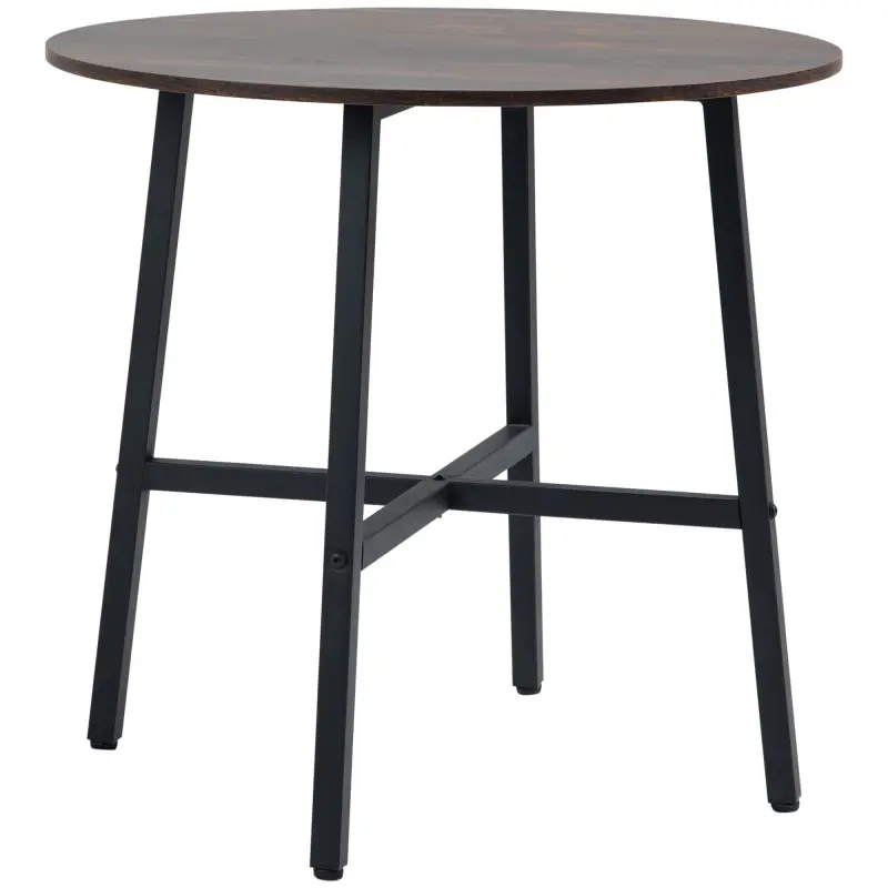 Mesa de Comedor Redonda Mesa de Cocina para 4 Personas con Patas de Acero para Salón Ø80x76 cm Marrón Rústico y Negro