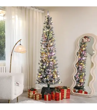 Árbol de Navidad Artificial 225 cm con 220 Luces LED de Dos Colores 519 Ramas y Soporte de Acero Árbol Navideño Verde