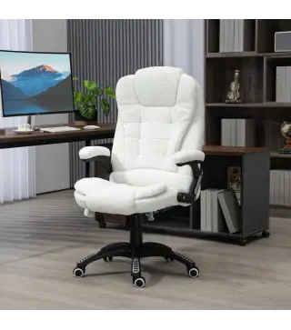 Silla de Oficina con Masaje de 6 Puntos con Función de Calefacción Tejido de Borreguito 68x72x110-120 cm Blanco