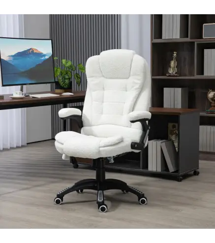 Silla de Oficina con Masaje de 6 Puntos con Función de Calefacción Tejido de Borreguito 68x72x110-120 cm Blanco