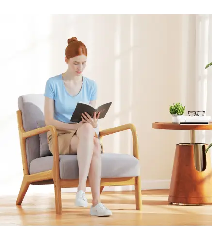 Butaca Nórdica Sillón de Salón Acolchado con Reposabrazos Cojín y Marco de Madera de Caucho 61x78x76 cm Gris