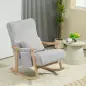 Silla Mecedora de Pana con Patas y Reposabrazos de Madera de Caucho Cojín Lumbar y Bolsillo Carga 120 kg Gris