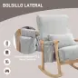 Silla Mecedora de Pana con Patas y Reposabrazos de Madera de Caucho Cojín Lumbar y Bolsillo Carga 120 kg Gris