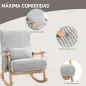 Silla Mecedora de Pana con Patas y Reposabrazos de Madera de Caucho Cojín Lumbar y Bolsillo Carga 120 kg Gris