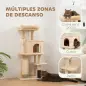 Árbol Rascador para Gatos Altura 104cm con Plataformas Poste con Cepillo Bolas Colgantes y Almohadilla para Rascar Beige
