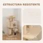 Árbol Rascador para Gatos Altura 104cm con Plataformas Poste con Cepillo Bolas Colgantes y Almohadilla para Rascar Beige