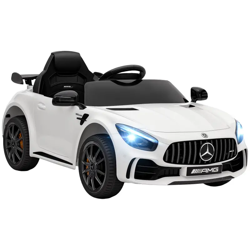 Coche Eléctrico para Niños de +3 Años Mercedes-Benz AMG GTR con Batería 12V Mando a Distancia Faros Bocina Música Blanco