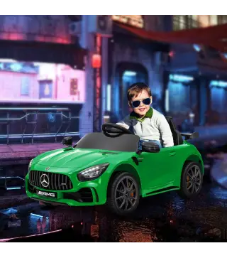 Coche Eléctrico para Niños de +3 Años Mercedes-Benz AMG GTR con Batería 12V Mando a Distancia Faros Bocina Música Verde