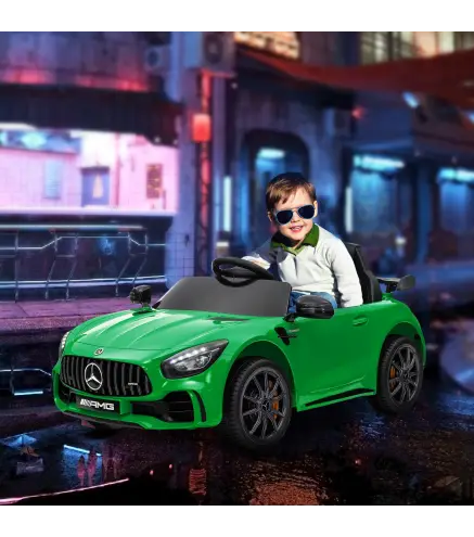 Coche Eléctrico para Niños de +3 Años Mercedes-Benz AMG GTR con Batería 12V Mando a Distancia Faros Bocina Música Verde
