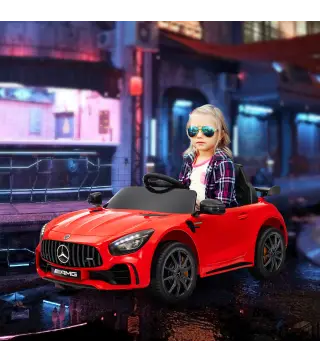 Coche Eléctrico para Niños de +3 Años Mercedes-Benz AMG GTR con Batería 12V Mando a Distancia Faros Bocina Música Rojo