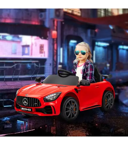 Coche Eléctrico para Niños de +3 Años Mercedes-Benz AMG GTR con Batería 12V Mando a Distancia Faros Bocina Música Rojo