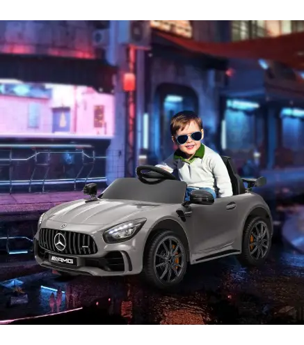 Coche Eléctrico para Niños de +3 Años Mercedes-Benz AMG GTR con Batería 12V Mando a Distancia Faros Bocina Música Plata