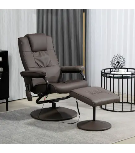 Sillón Relax Reclinable con Reposapiés con 10 Puntos de Masaje con Mando a Distancia para Salón Oficina Marrón