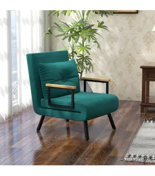 Sofá Cama Individual Plegable Silla Cama Convertible 3 en 1 Respaldo Ajustable de 5 Niveles y Almohada 63x73x81 cm Verde