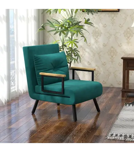 Sofá Cama Individual Plegable Silla Cama Convertible 3 en 1 Respaldo Ajustable de 5 Niveles y Almohada 63x73x81 cm Verde