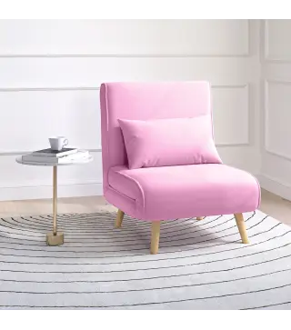 Sofá Cama Individual Tapizado en Lino con Respaldo Ajustable en 5 Posiciones y Almohada 72x75x85 cm Rosa