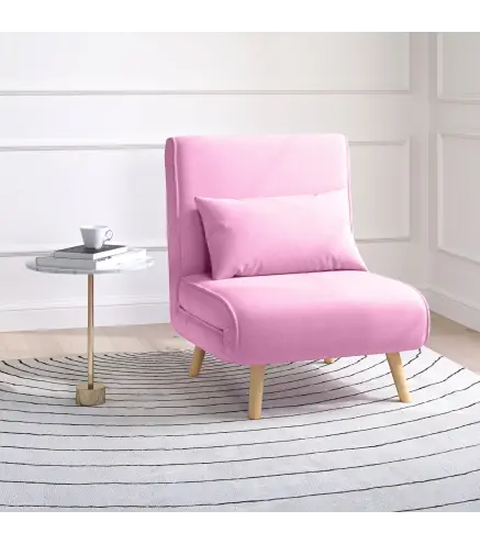 Sofá Cama Individual Tapizado en Lino con Respaldo Ajustable en 5 Posiciones y Almohada 72x75x85 cm Rosa