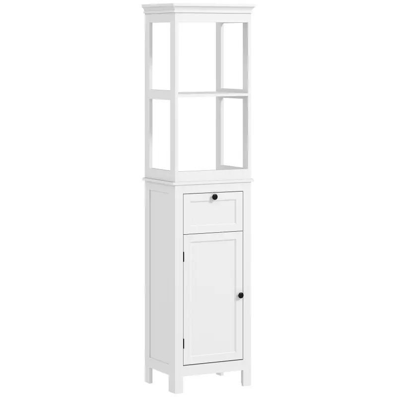 Mueble de Baño con Cajón Puerta Estante Ajustable y 2 Compartimientos Armario de Baño Moderno 40x30x165 cm Blanco