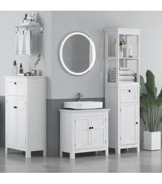 Mueble de Baño con Cajón Puerta Estante Ajustable y 2 Compartimientos Armario de Baño Moderno 40x30x165 cm Blanco