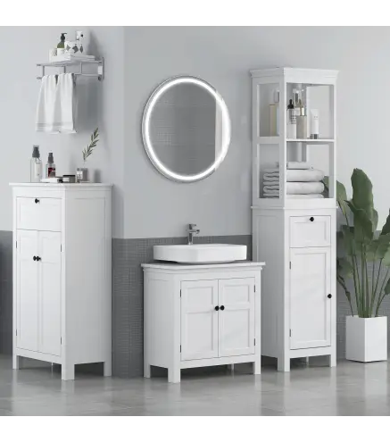Mueble de Baño con Cajón Puerta Estante Ajustable y 2 Compartimientos Armario de Baño Moderno 40x30x165 cm Blanco
