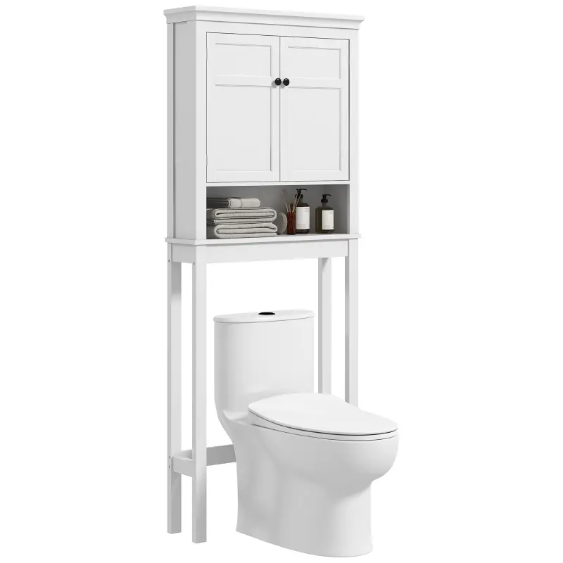 Mueble sobre Inodoro con 2 Puertas Compartimiento y Estante Ajustable Mueble para Baño 70x20x175 cm Blanco