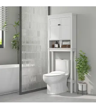 Mueble sobre Inodoro con 2 Puertas Compartimiento y Estante Ajustable Mueble para Baño 70x20x175 cm Blanco