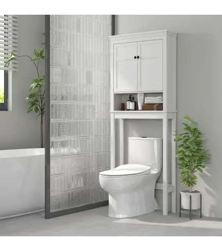 Mueble sobre Inodoro con 2 Puertas Compartimiento y Estante Ajustable Mueble para Baño 70x20x175 cm Blanco