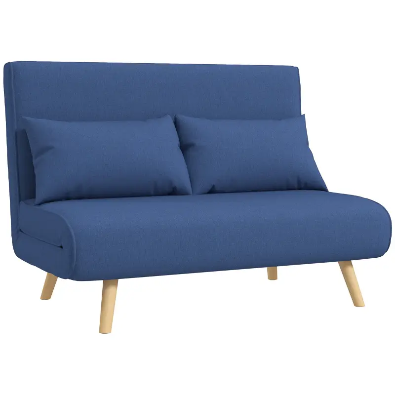 Sofá Cama de 2 Plazas Tapizado Tipo Lino con Respaldo Ajustable en 5 Posiciones y 2 Almohadas 120x75x85 cm Azul Oscuro Sofá Cama de 2 Plazas Tapizado Tipo Lino con Respaldo Ajustable en 5 Posiciones y 2 Almohadas 120x75x85 cm Azul Oscuro