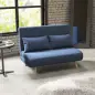 Sofá Cama de 2 Plazas Tapizado Tipo Lino con Respaldo Ajustable en 5 Posiciones y 2 Almohadas 120x75x85 cm Azul Oscuro