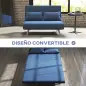 Sofá Cama de 2 Plazas Tapizado Tipo Lino con Respaldo Ajustable en 5 Posiciones y 2 Almohadas 120x75x85 cm Azul Oscuro